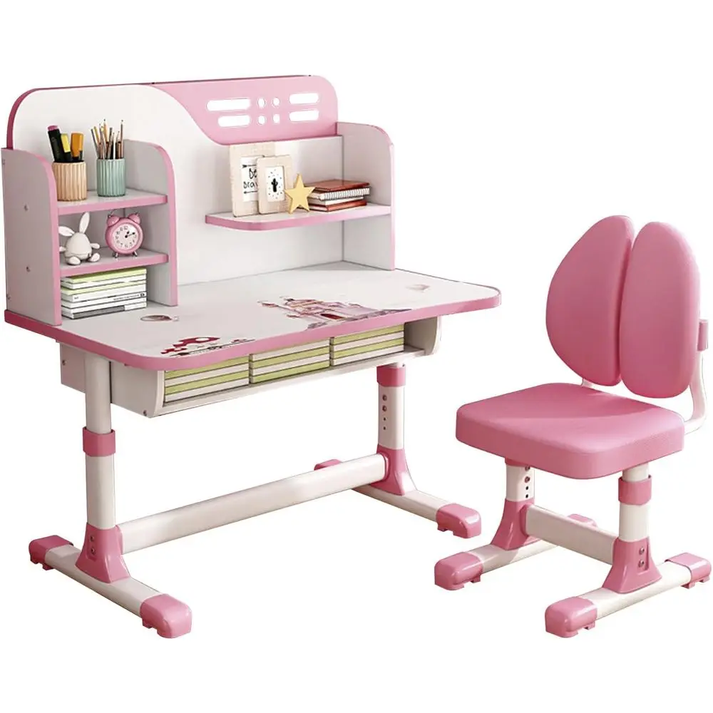 Height-Adjustable Kids Study Desk with Astronaut Theme, Ergonomic Chair, Large Writing Board, and Pink Bookshelf Set
Height-Adjustable Kids Study Desk with Astronaut Theme, Ergonomic Chair, Large Writing Board, and Pink Bookshelf Set