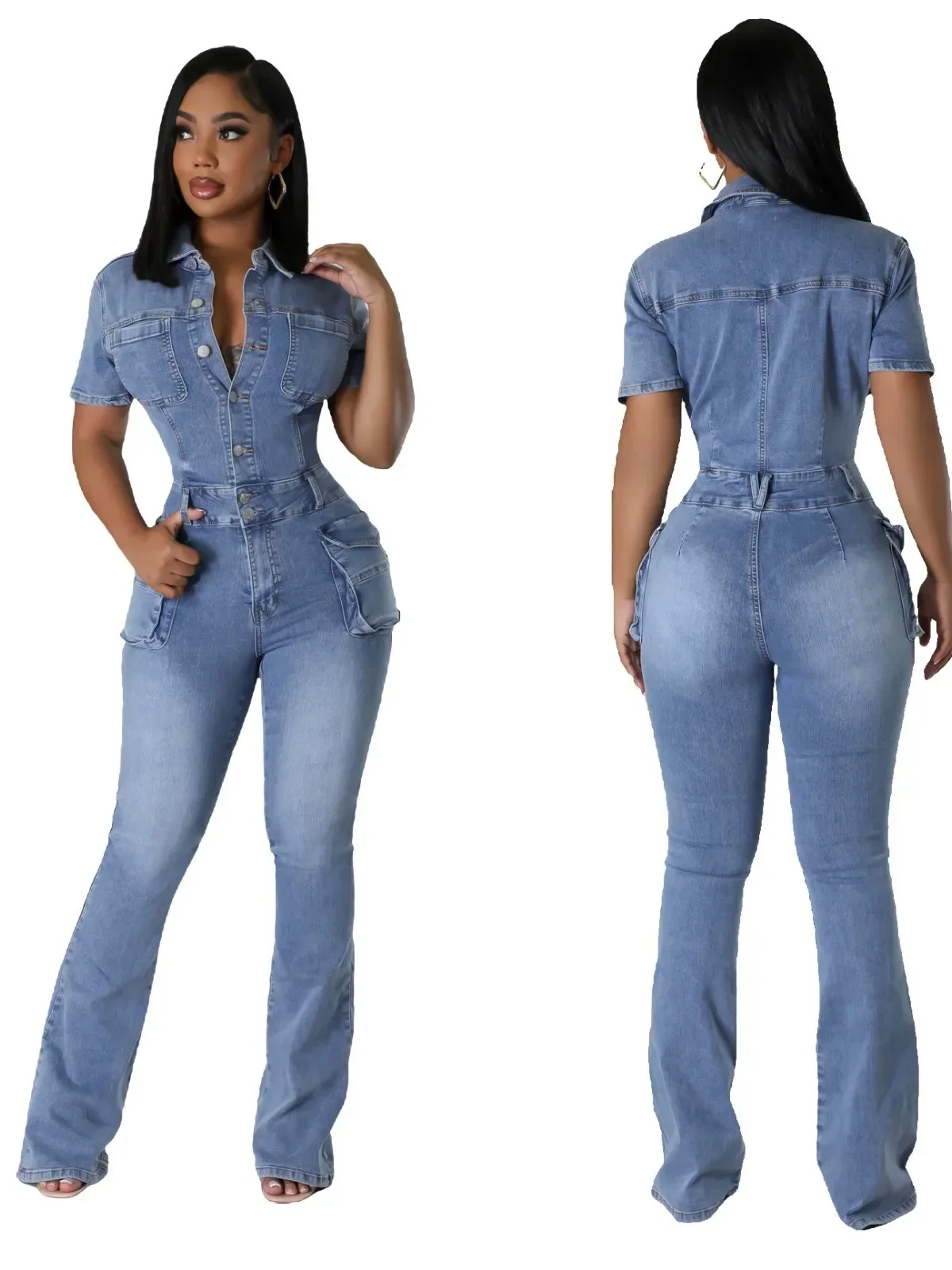 Streetwear Jeans Jumpsuits Summer Women Turndown Collar Bodysuit Flare Pants Pockets Denim Rompers Sexy One Pieces Overalls
Streetwear Jeans Jumpsuits Summer Women Turndown Collar Bodysuit Flare Pants Pockets Denim Rompers Sexy One Pieces Overalls