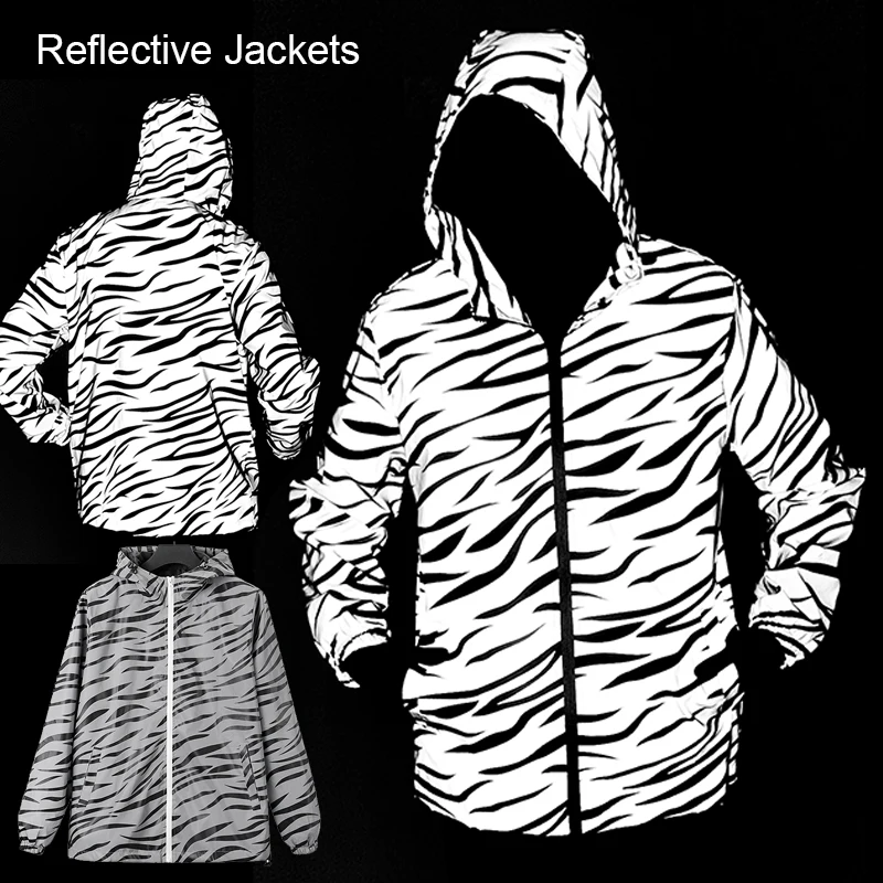 Men Zebra Print Reflective Jackets Hip Hop Hooded Fashion Windproof Luminous Safe Coats Night Running Cycling Outdoor Streetwear
Men Zebra Print Reflective Jackets Hip Hop Hooded Fashion Windproof Luminous Safe Coats Night Running Cycling Outdoor Streetwear