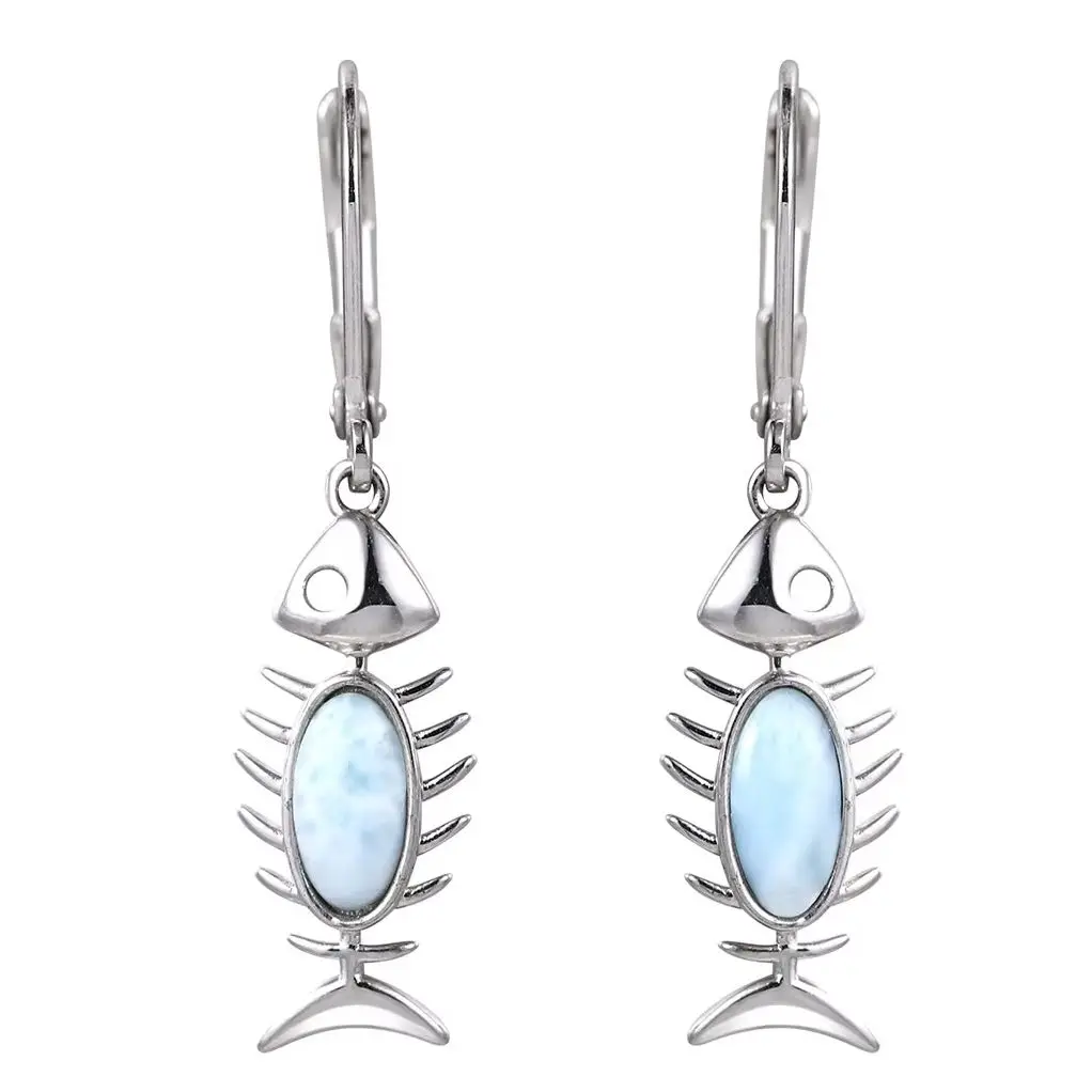Elegant Larimar Fish Skeleton Earrings - 18K Gold Plated Copper Jewelry, Boho Chic Dangling Earrings for Everyday Wear
Elegant Larimar Fish Skeleton Earrings - 18K Gold Plated Copper Jewelry, Boho Chic Dangling Earrings for Everyday Wear