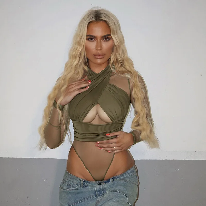 Apprabant Women Halter Cross Sheer Mesh Patchwork Bodysuit 2025 Autumn Solid Color Long Sleeve Slim Romper Streetwear Outfit
Apprabant Women Halter Cross Sheer Mesh Patchwork Bodysuit 2025 Autumn Solid Color Long Sleeve Slim Romper Streetwear Outfit