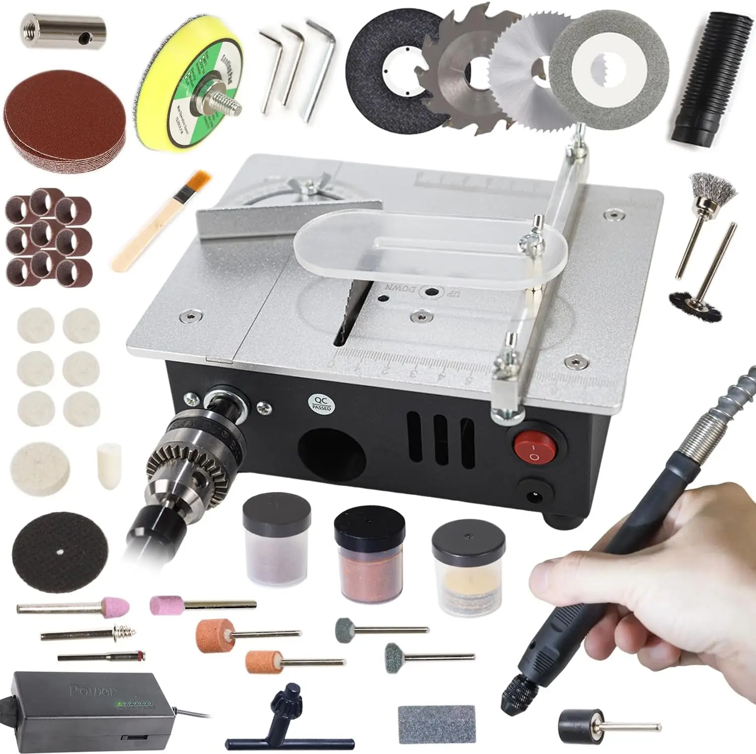 Mini Table Saw, Dual Motors 96W Mini Desktop Electric Saw Cutter 7.1""X5.5"", Cutting+Sanding With Speed & Angle Adjust 4*
Mini Table Saw, Dual Motors 96W Mini Desktop Electric Saw Cutter 7.1""X5.5"", Cutting+Sanding With Speed & Angle Adjust 4*