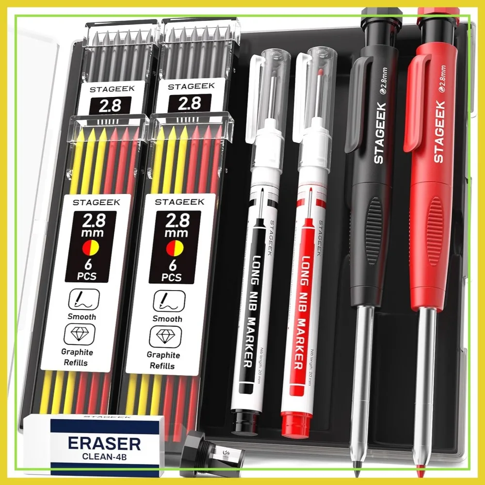 2.8mm Carpenter Pencils with Sharpener, 26 Refills, Waterproof Deep Hole Marker for Architect, Heavy Duty Woodworking Tools
2.8mm Carpenter Pencils with Sharpener, 26 Refills, Waterproof Deep Hole Marker for Architect, Heavy Duty Woodworking Tools