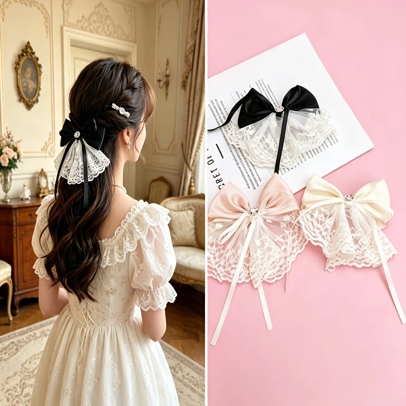 Women'S Lace Bow Hair Clip Satin Rhinestone Ribbon Hair Additions French Retro Mesh Lace Hair Clip Bridal Wedding Daily Versatile Headdress Three Colors Available Can Be Used As a Gift
Women'S Lace Bow Hair Clip Satin Rhinestone Ribbon Hair Additions French Retro Mesh Lace Hair Clip Bridal Wedding Daily Versatile Headdress Three Colors Available Can Be Used As a Gift