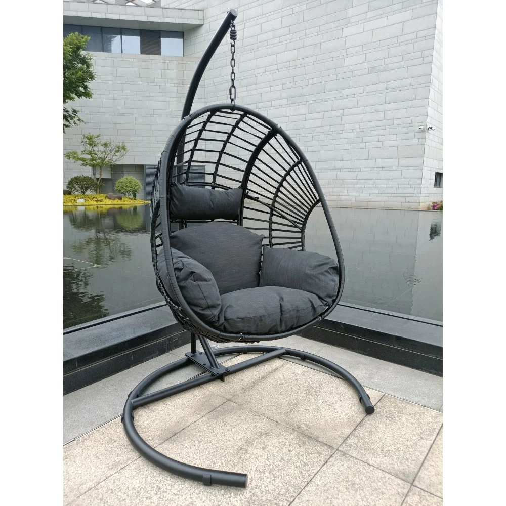 Patio Swings, Outdoor Indoor Black color PE Wicker Swing Egg chair with Antracite Color Cushion And Black Color Base
Patio Swings, Outdoor Indoor Black color PE Wicker Swing Egg chair with Antracite Color Cushion And Black Color Base