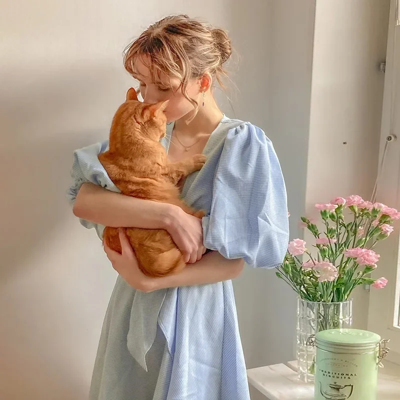New A-line Bow Tie Blue Plaid Party Dress Puff Short Sleeve Mini Summer Dress Women 2021 Sexy Sundress Elegant Streetwear
New A-line Bow Tie Blue Plaid Party Dress Puff Short Sleeve Mini Summer Dress Women 2021 Sexy Sundress Elegant Streetwear
