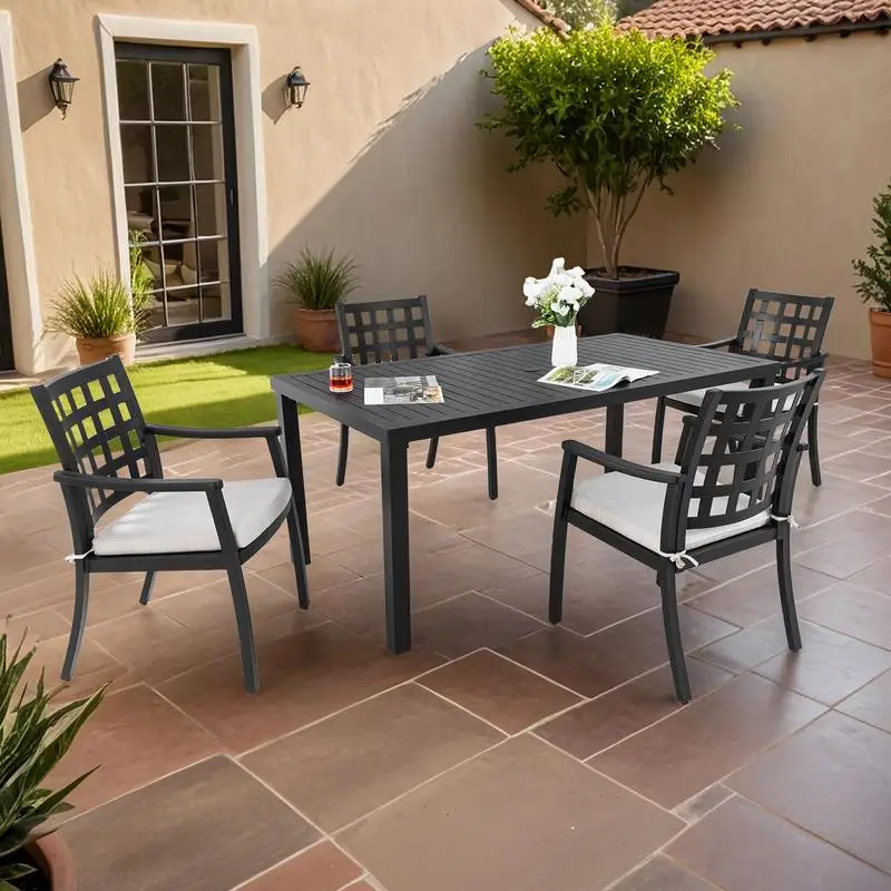 5-Pc Outdoor Patio Dining Set, Rectangular Table & 4 Stationary Chairs, Cast Aluminum, Rust-Free, Textured Black Finish,
5-Pc Outdoor Patio Dining Set, Rectangular Table & 4 Stationary Chairs, Cast Aluminum, Rust-Free, Textured Black Finish,