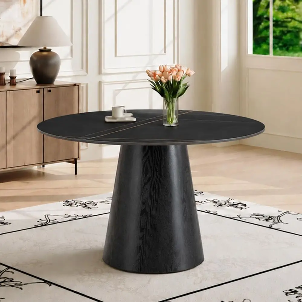 Round Dining Table for 4-6, 42 Kitchen Table with Sintered Stone Top and Wooden Pedestal for Small Spaces, Black
Round Dining Table for 4-6, 42 Kitchen Table with Sintered Stone Top and Wooden Pedestal for Small Spaces, Black