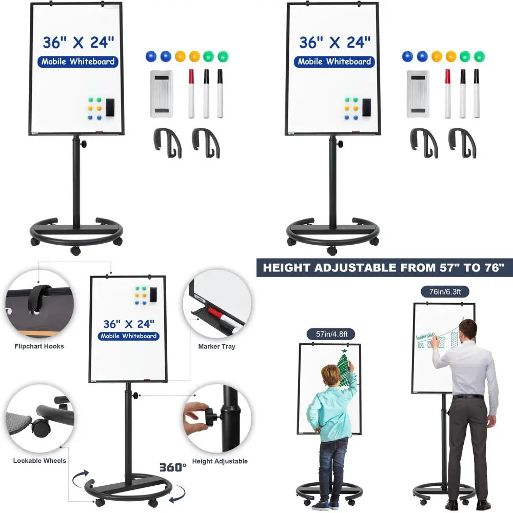 Adjustable Height Magnetic Whiteboard on Wheels, 36x24 Portable Dry Erase Board for Classrooms, Offices, and Home Use
Adjustable Height Magnetic Whiteboard on Wheels, 36x24 Portable Dry Erase Board for Classrooms, Offices, and Home Use