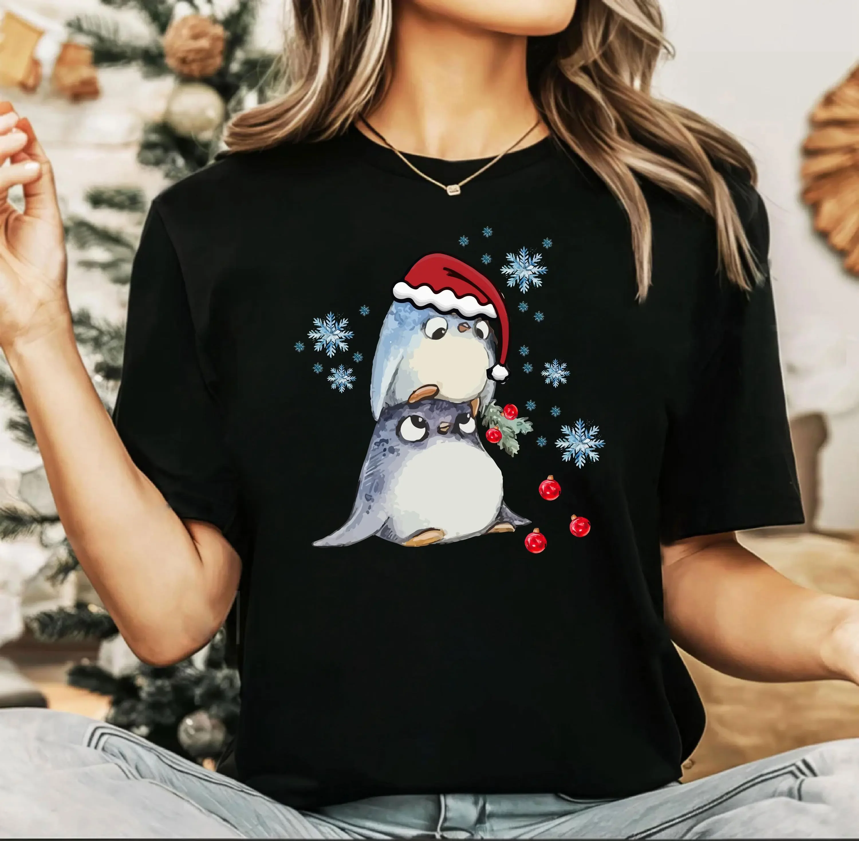Christmas Lights Matching Shirt Santa Two Penguins Women T-shirt Clothes
Christmas Lights Matching Shirt Santa Two Penguins Women T-shirt Clothes
