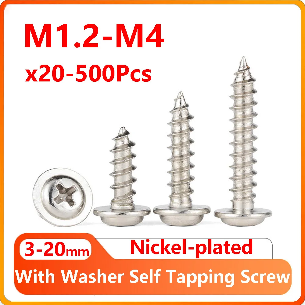 20-500Pcs 3-12MM M1.2 M1.4 M1.7 M2 M2.3 M2.6 M3 M4 Nickel Plated Round Head Cross with Washer Self Tapping Screws
20-500Pcs 3-12MM M1.2 M1.4 M1.7 M2 M2.3 M2.6 M3 M4 Nickel Plated Round Head Cross with Washer Self Tapping Screws