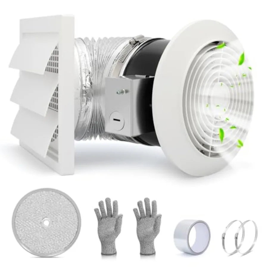512M Bathroom Exhaust Fan, 6 Inch Wall Mounted Kitchen Exhaust Fan with White Grille, 80 CFM 4.0 Sones, 15-Inch Retractable Duc
512M Bathroom Exhaust Fan, 6 Inch Wall Mounted Kitchen Exhaust Fan with White Grille, 80 CFM 4.0 Sones, 15-Inch Retractable Duc