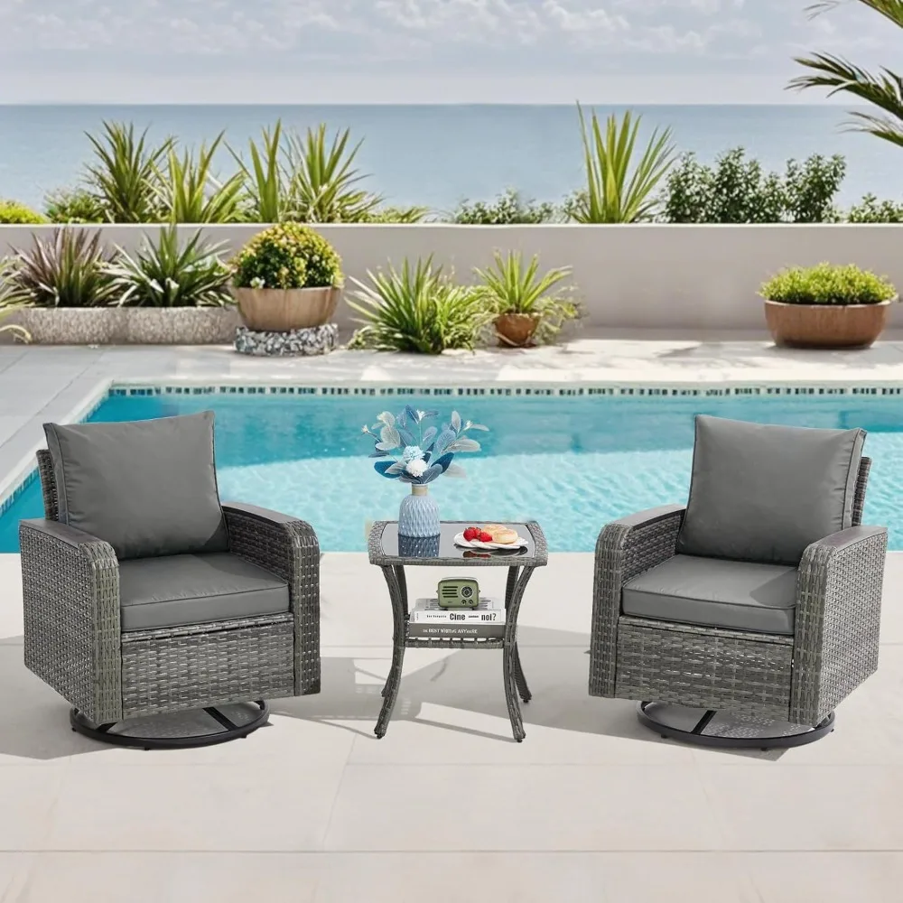 3 Piece Patio Set, Outdoor Swivel Chair, Wicker Patio Bistro Set with Side Table for Garden, Porch, Backyard
3 Piece Patio Set, Outdoor Swivel Chair, Wicker Patio Bistro Set with Side Table for Garden, Porch, Backyard
