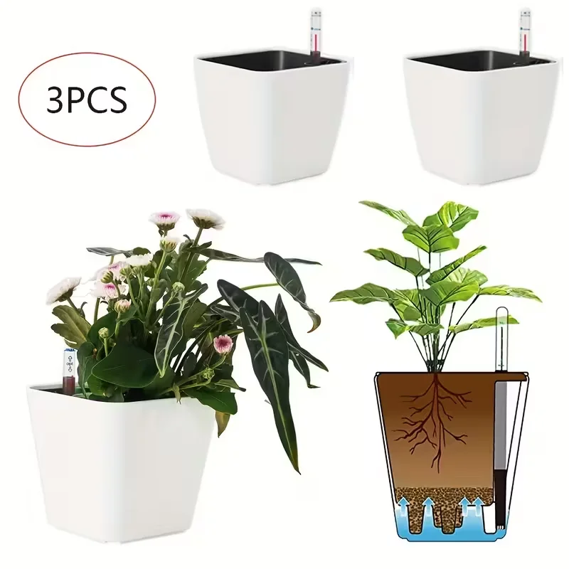 Contemporary Geometric Self-Watering Planters Featuring Water Level Indicator, 5-Inch Square Plastic Pots Suitable for Both
Contemporary Geometric Self-Watering Planters Featuring Water Level Indicator, 5-Inch Square Plastic Pots Suitable for Both
