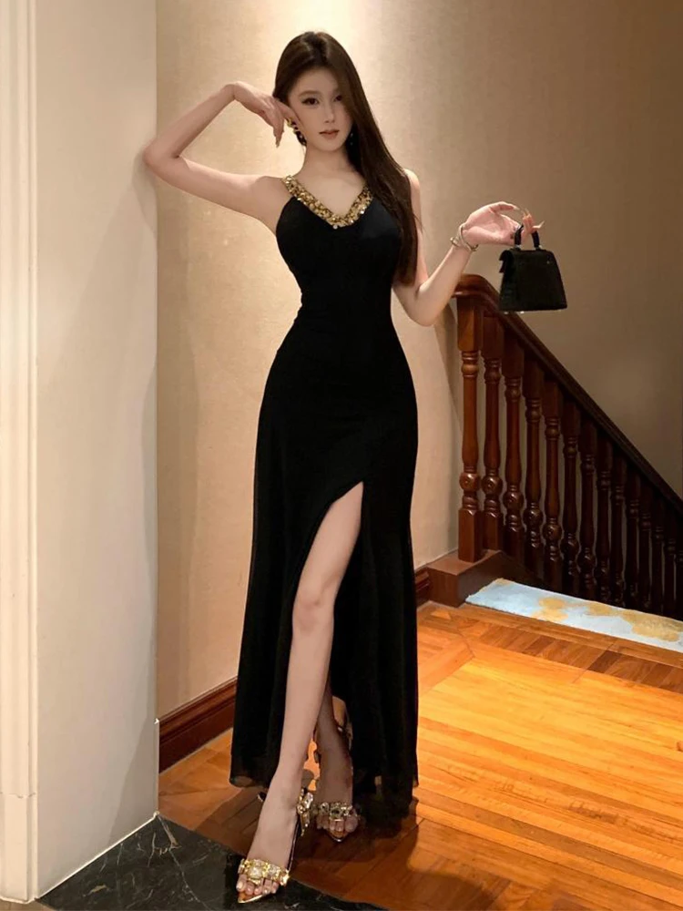 Women Vacation Clothes Chic Black Gold Sequin Sexy Strap Slim Evening Long Dress Elegant Party Birthday Vestidos Robe Beach New
Women Vacation Clothes Chic Black Gold Sequin Sexy Strap Slim Evening Long Dress Elegant Party Birthday Vestidos Robe Beach New