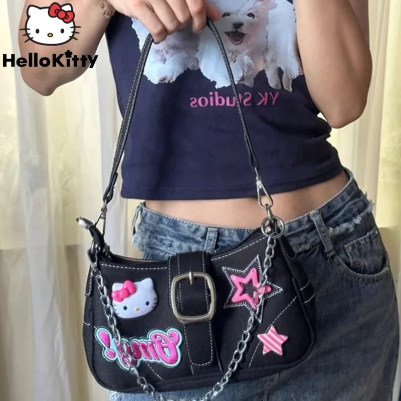 Sanrio Hello Kitty, готический панк, винтажные сумки на плечо с перекрестными цепочками для женщин, Y2K, популярная сумка для девочек, трендовая большая сумка, подарок
Sanrio Hello Kitty, готический панк, винтажные сумки на плечо с перекрестными цепочками для женщин, Y2K, популярная сумка для девочек, трендовая большая сумка, подарок