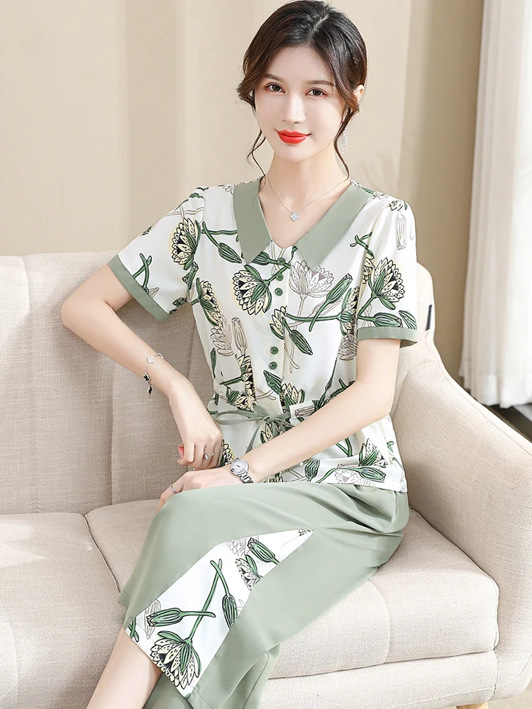 Loose ort Sve Chiffon Set for Middle-Aged Mothers Summer Faionable Korean Sle Button Detail Nine-Piece Pants Thin Model
Loose ort Sve Chiffon Set for Middle-Aged Mothers Summer Faionable Korean Sle Button Detail Nine-Piece Pants Thin Model