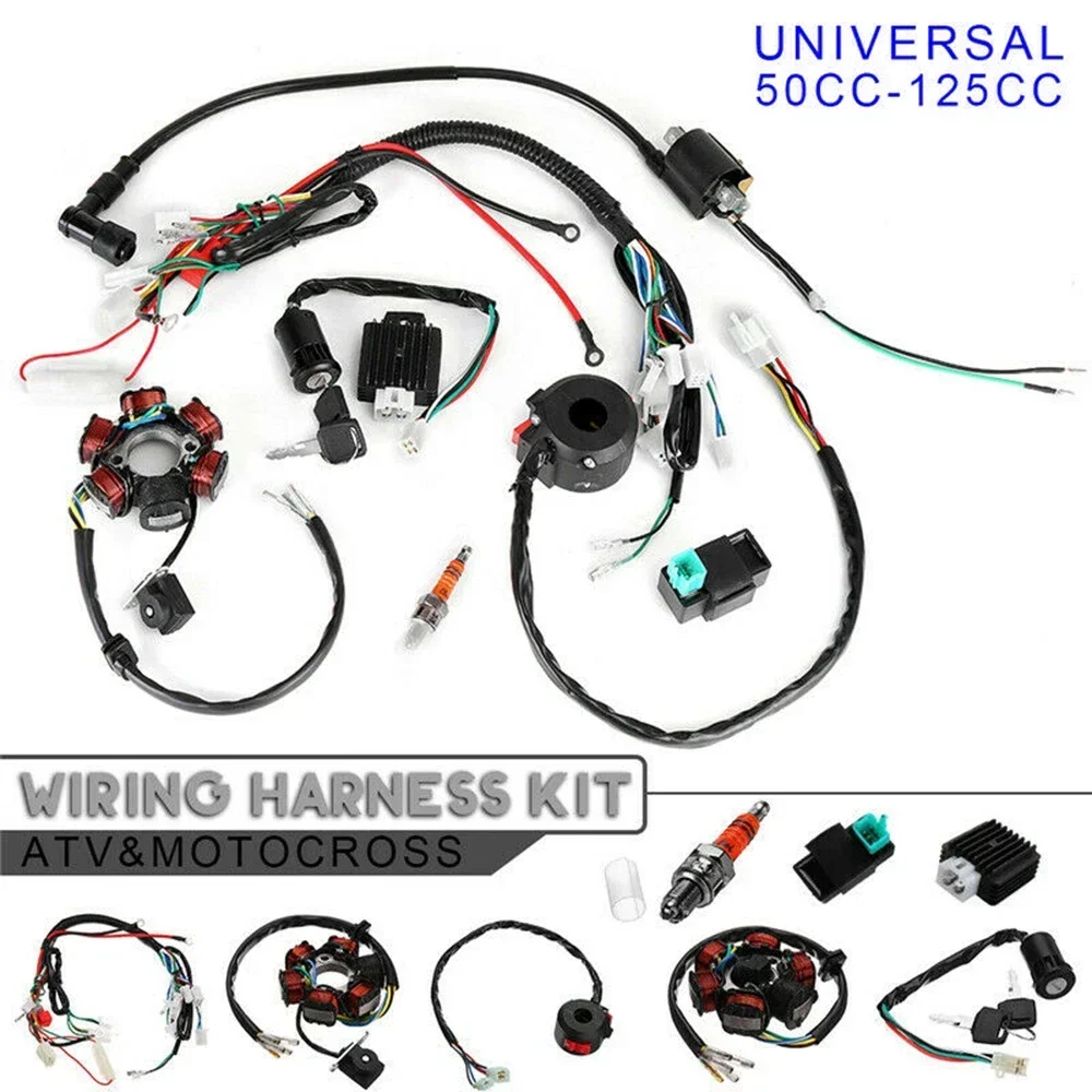 50CC-125CC Mini ATV Complete Wiring Harness CDI Stator 6 Coil Pole Ignition Set Electric Door Lock With Harness
50CC-125CC Mini ATV Complete Wiring Harness CDI Stator 6 Coil Pole Ignition Set Electric Door Lock With Harness