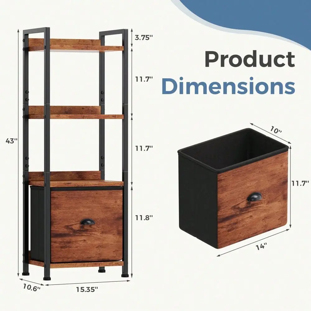 Tier Bookshelf With Drawer, Tall Narrow Bookcase Storage Organizer, Wood And Metal Industrial Display Standing Shelf Unit For B
Tier Bookshelf With Drawer, Tall Narrow Bookcase Storage Organizer, Wood And Metal Industrial Display Standing Shelf Unit For B