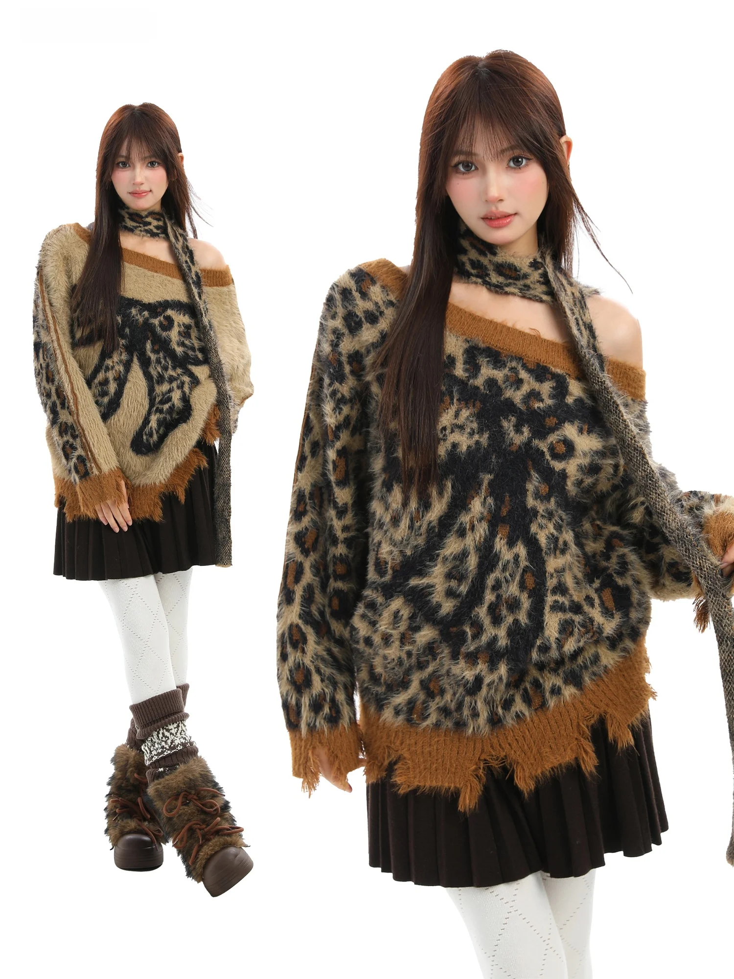 Женский мягкий свитер крупной вязки PTGINKIN с узлом, леопардовым принтом и асимметричным плечом, осенне-зимний модный топ
Женский мягкий свитер крупной вязки PTGINKIN с узлом, леопардовым принтом и асимметричным плечом, осенне-зимний модный топ