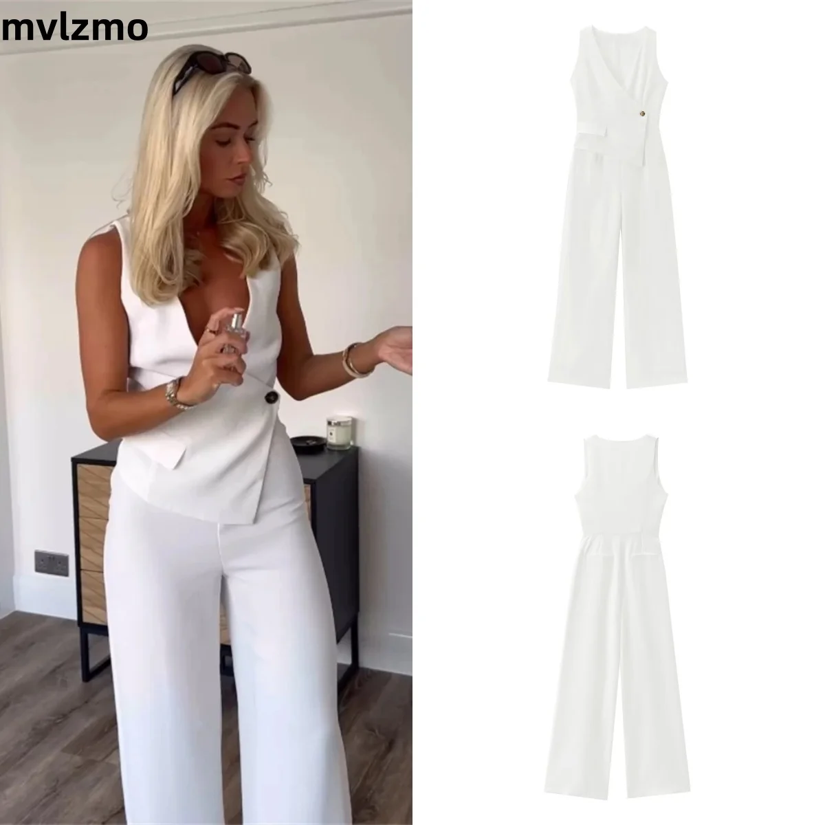 2024 Summer new women's casual asymmetric design sleeveless V-neck loose wide leg jumpsuit
2024 Summer new women's casual asymmetric design sleeveless V-neck loose wide leg jumpsuit