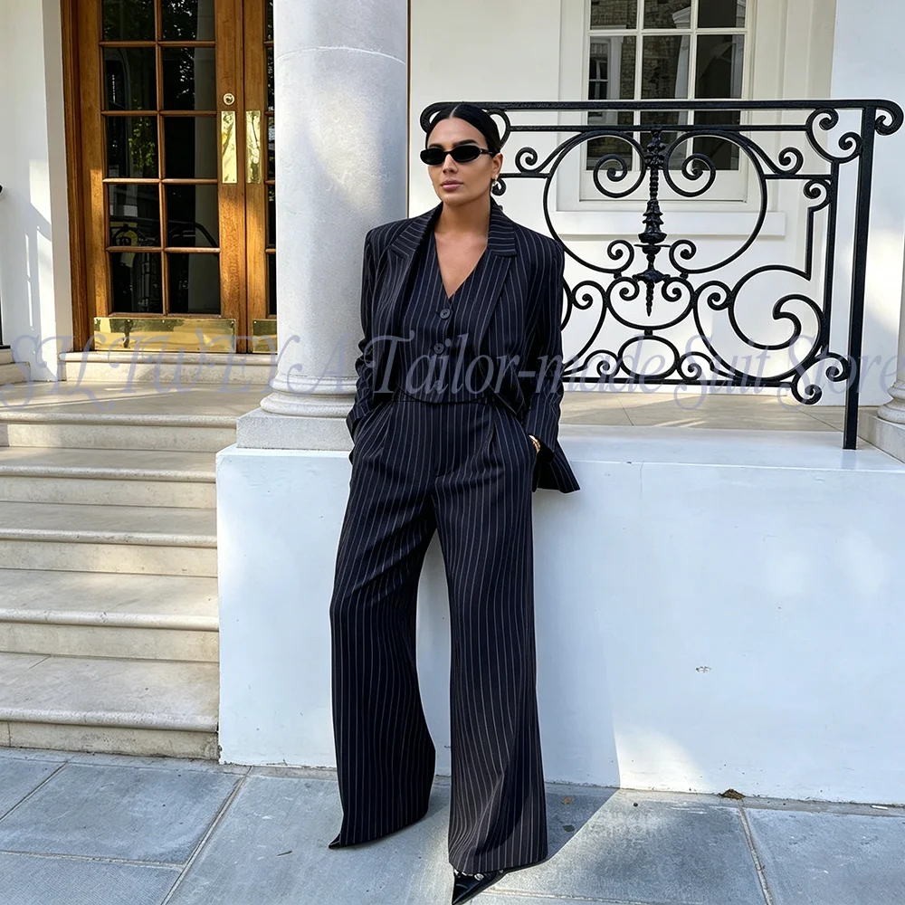 Luxury Black Striped 3 Piece Blazer Vest Pants Suit Set For Women Elegant Formal Smart Casual Pant Suits Conjuntos De Mujer
Luxury Black Striped 3 Piece Blazer Vest Pants Suit Set For Women Elegant Formal Smart Casual Pant Suits Conjuntos De Mujer