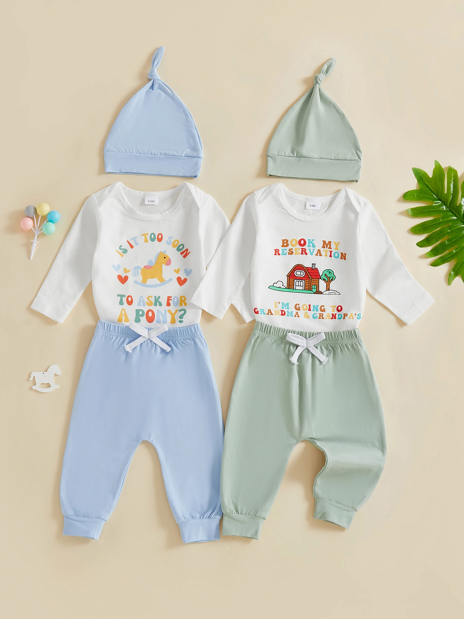 Newborn Baby Girl Boy Clothes Set Long Sleeve Letter Print Romper Elastic Waist Joggers Pants Hat Outfits for Fall
Newborn Baby Girl Boy Clothes Set Long Sleeve Letter Print Romper Elastic Waist Joggers Pants Hat Outfits for Fall