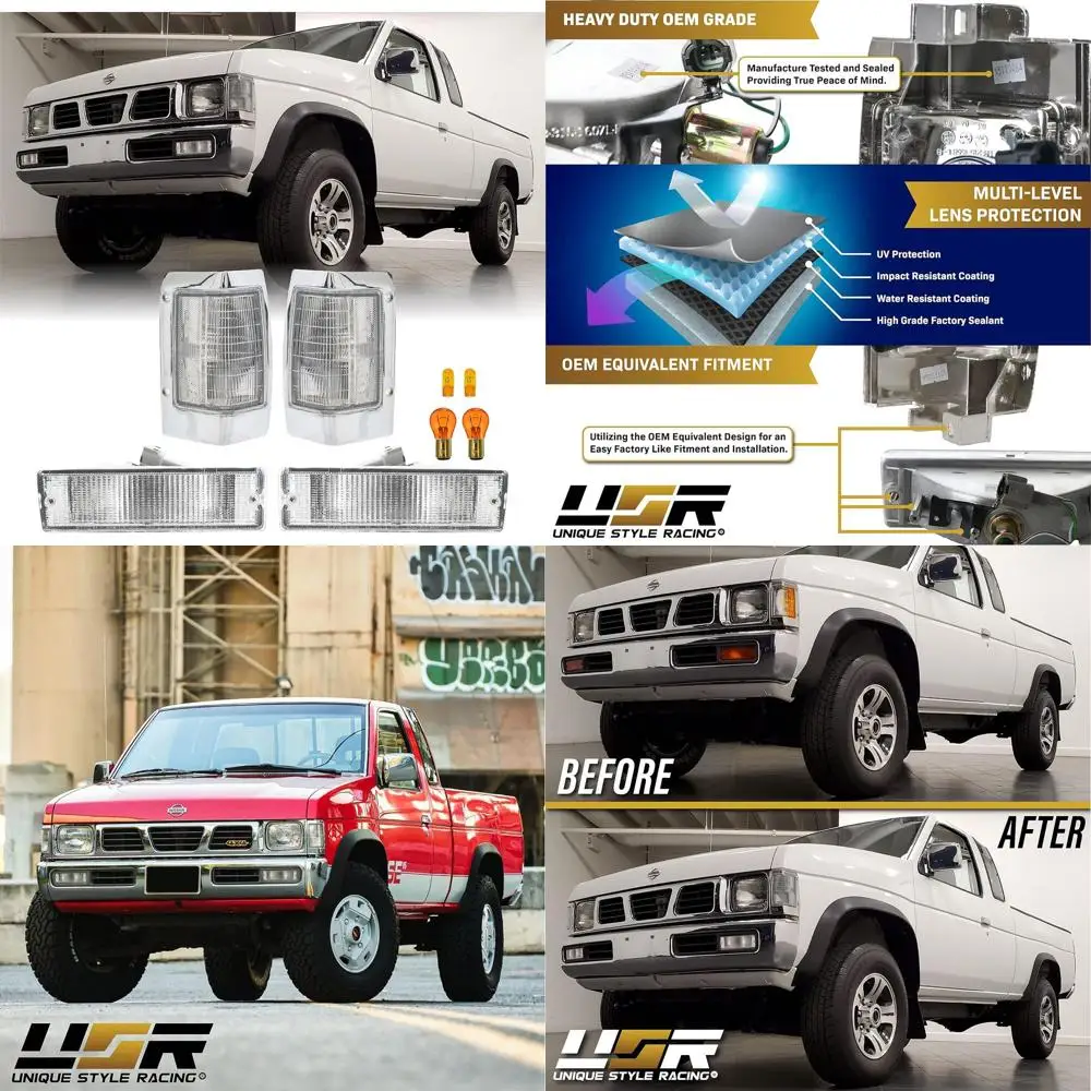 Комплект прозрачных уголков + боковые габаритные огни бампера для Nissan Pickup Truck 1990-1997 годов (4 шт., все прозрачные линзы с 4 янтарными лампочками)
Комплект прозрачных уголков + боковые габаритные огни бампера для Nissan Pickup Truck 1990-1997 годов (4 шт., все прозрачные линзы с 4 янтарными лампочками)