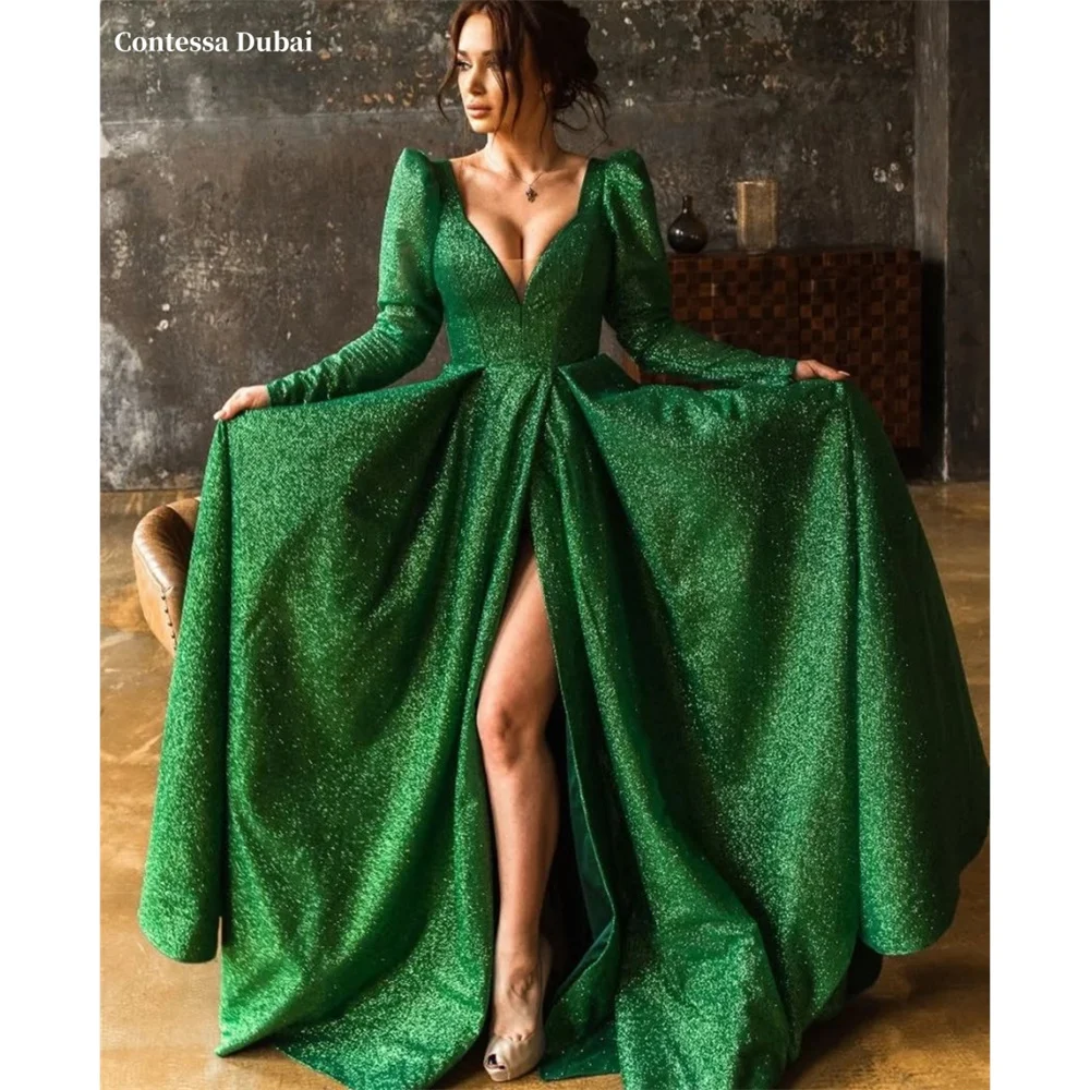 Contessa Dubai Green V-образным вырезом на шнуровке Выпускные платья трапециевидной формы по индивидуальному заказу فساتين заслуживание с длинным рукавом платье de gala noche mujer
Contessa Dubai Green V-образным вырезом на шнуровке Выпускные платья трапециевидной формы по индивидуальному заказу فساتين заслуживание с длинным рукавом платье de gala noche mujer