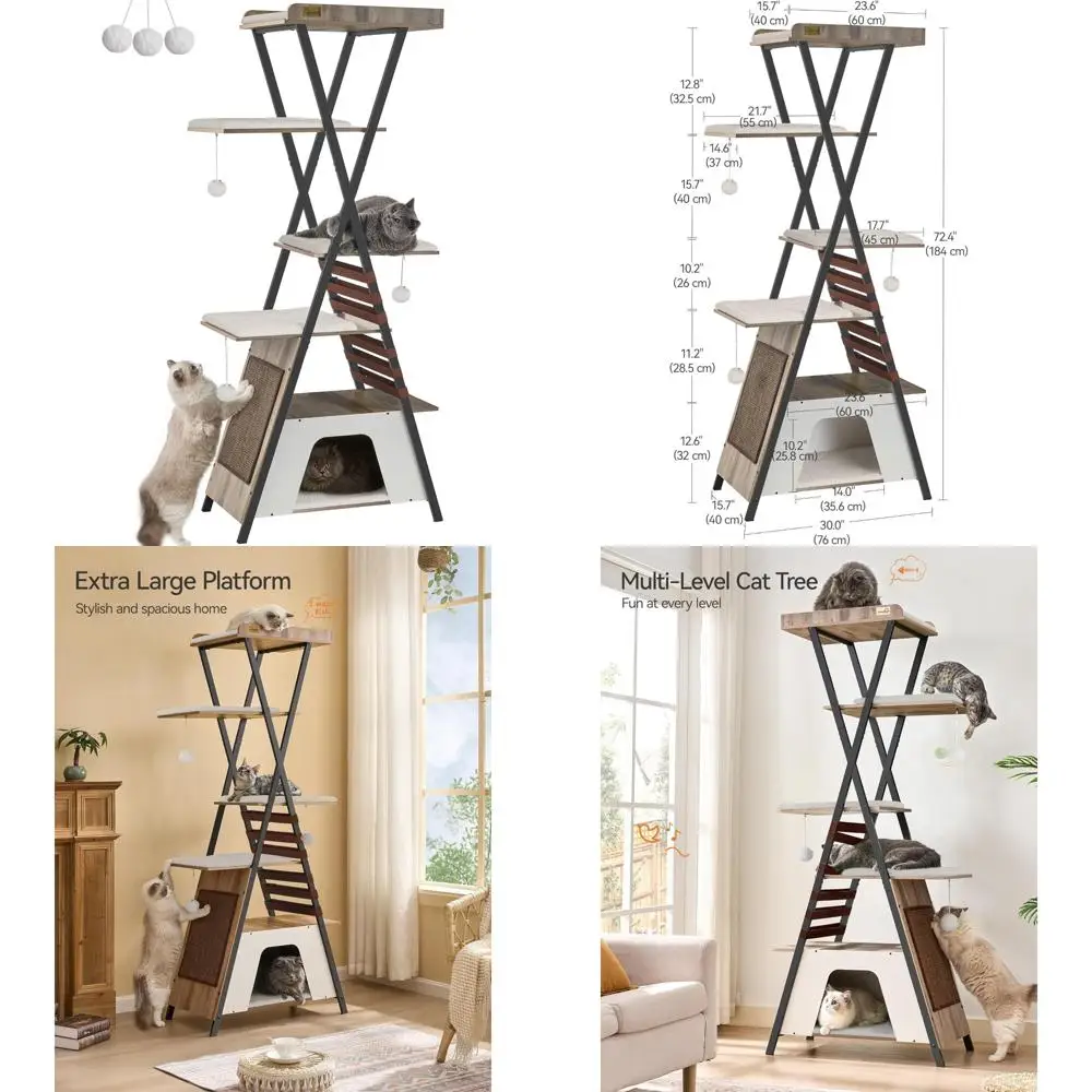 Indoor Modern Cat Tower, 72.4 Multi-Level Condo with Caves and Scratching Posts
Indoor Modern Cat Tower, 72.4 Multi-Level Condo with Caves and Scratching Posts