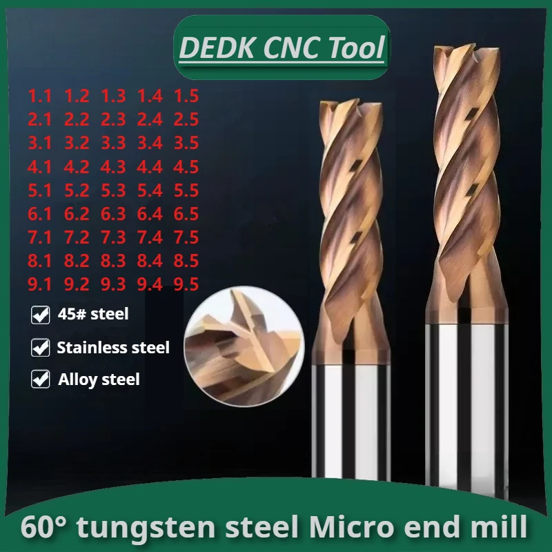 Decimal Point End Mill HRC55 CNC Cutter Tools 4 Flute D1.1-D5.9mm Carbide Tungsten Steel Milling Cutter 4 6 Shank Milling
Decimal Point End Mill HRC55 CNC Cutter Tools 4 Flute D1.1-D5.9mm Carbide Tungsten Steel Milling Cutter 4 6 Shank Milling