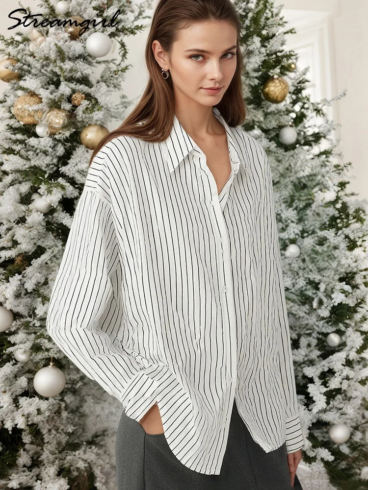 Streamgirl Striped Shirt Black And White For Women Long Sleeve Slim Tops Office Ladies Work Clothes Women Cotton Shirts Strip
Streamgirl Striped Shirt Black And White For Women Long Sleeve Slim Tops Office Ladies Work Clothes Women Cotton Shirts Strip