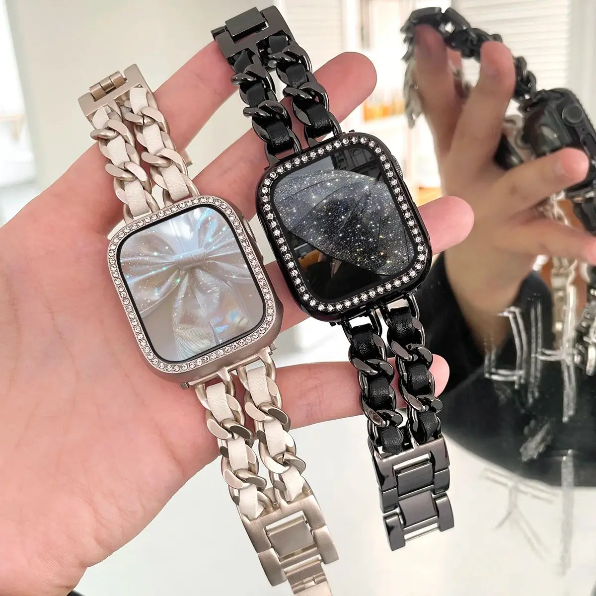 Металлический кожаный ремешок для Apple Watch Band 10 42/46 мм 41 мм 9 8 7 SE 6 5 4 49 мм Браслет для девочек для iWatch 45 мм 38/40/44 мм Ремень-цепочка
Металлический кожаный ремешок для Apple Watch Band 10 42/46 мм 41 мм 9 8 7 SE 6 5 4 49 мм Браслет для девочек для iWatch 45 мм 38/40/44 мм Ремень-цепочка