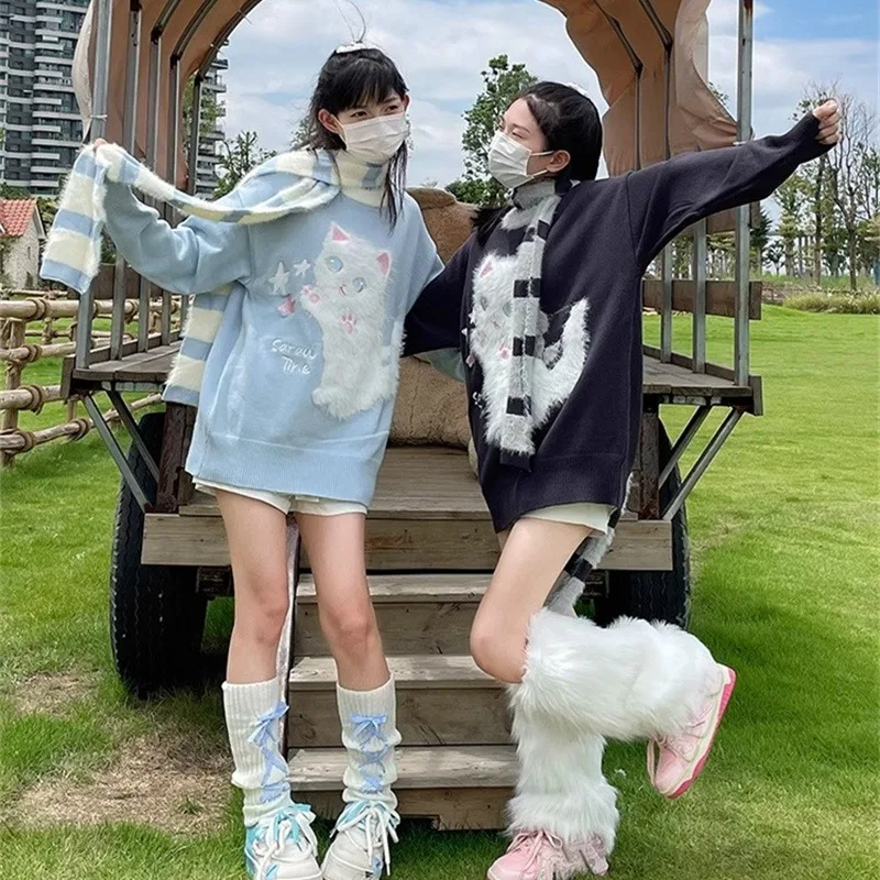 Japanese Kawaii Cat Embroidery Knitwear Winter New Round Neckloose Cute Sweater Fashion Sweet Youthful Women Casual Wear
Japanese Kawaii Cat Embroidery Knitwear Winter New Round Neckloose Cute Sweater Fashion Sweet Youthful Women Casual Wear