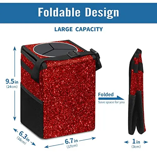 Red Glitter Car Trash Bin With Lid, Leakproof Collapsible Storage Bag, Hanging Headrest Design, Mesh Pocket, Foldable Large
Red Glitter Car Trash Bin With Lid, Leakproof Collapsible Storage Bag, Hanging Headrest Design, Mesh Pocket, Foldable Large