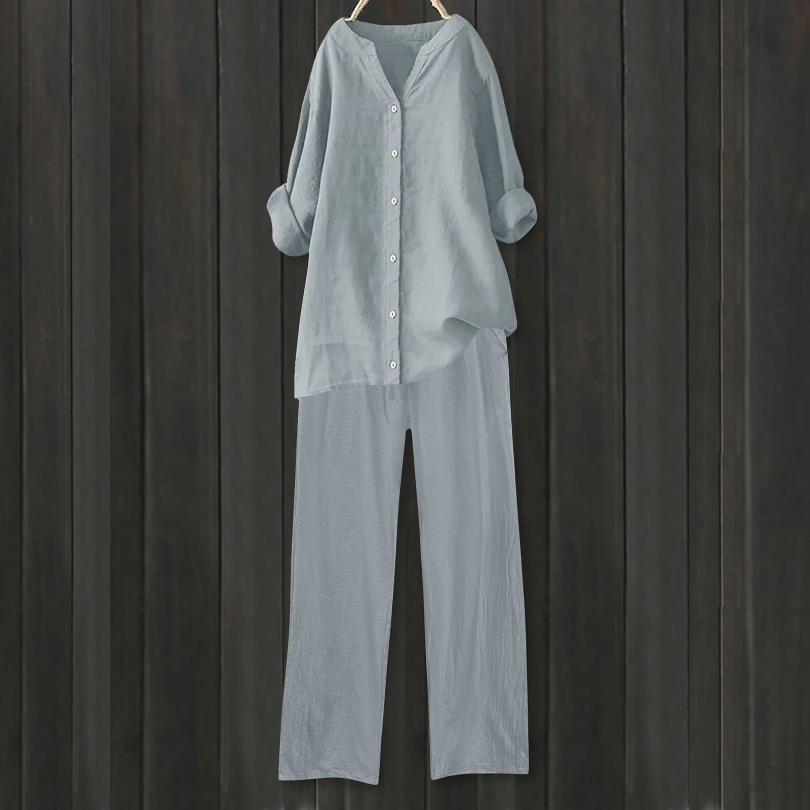 Women's Casual Loose Pant Sets Two Piece Outfits Elastic Waist Wide Leg Trousers And V Neck Shirt Blouses Sets With Pockets
Women's Casual Loose Pant Sets Two Piece Outfits Elastic Waist Wide Leg Trousers And V Neck Shirt Blouses Sets With Pockets