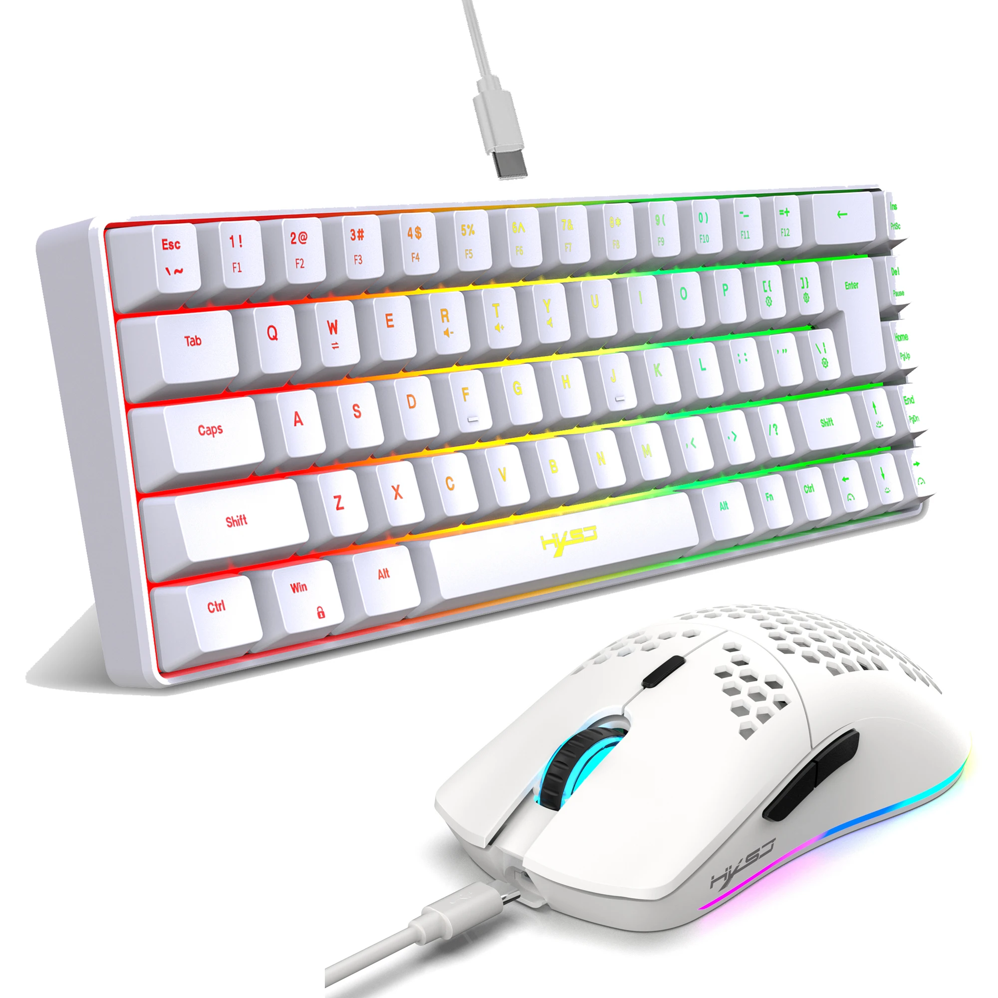 Portable HXSJ 60% RGB gaming keyboard and mouse set 68-key wired membrane keyboard 3-mode lightweight wireless mouse for PC Mac
Portable HXSJ 60% RGB gaming keyboard and mouse set 68-key wired membrane keyboard 3-mode lightweight wireless mouse for PC Mac