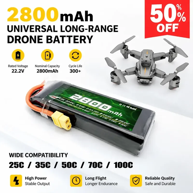 For Model Aircraft Battery 2800mAh 60C 11.1V Universal Long-Life Drone Battery
For Model Aircraft Battery 2800mAh 60C 11.1V Universal Long-Life Drone Battery