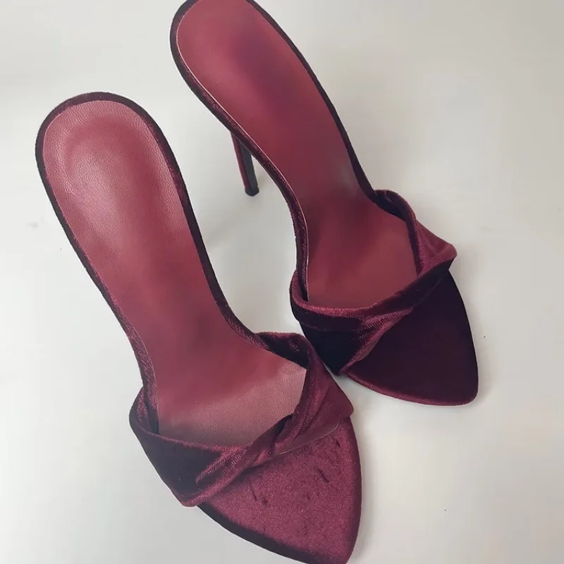 Burgundy Red Twist Stiletto Heels Slippers New Pointed Toe Slip On Women's Mules Summer Solid Sexy Outside Shoes
Burgundy Red Twist Stiletto Heels Slippers New Pointed Toe Slip On Women's Mules Summer Solid Sexy Outside Shoes