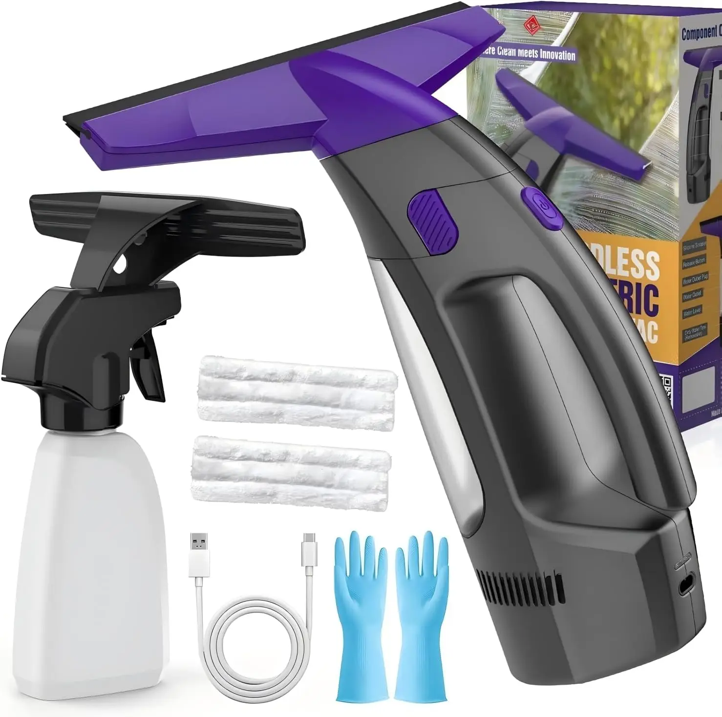 Window Vacuum Squeegee Cordless, 2000Pa Electric Window Cleaner with Power Blade, Vacuum Squeegee for Window Cleaning, Streak
Window Vacuum Squeegee Cordless, 2000Pa Electric Window Cleaner with Power Blade, Vacuum Squeegee for Window Cleaning, Streak