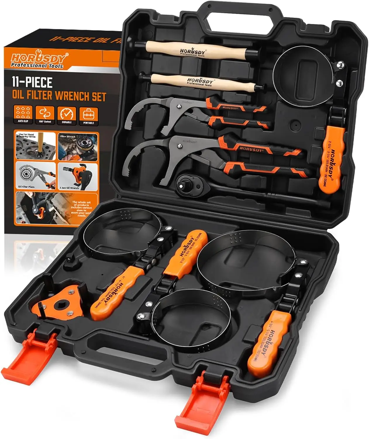 11-Piece Oil Filter Wrench Set with Storage Case - Adjustable Pliers, Socket, Ratchet for Garage Repair
11-Piece Oil Filter Wrench Set with Storage Case - Adjustable Pliers, Socket, Ratchet for Garage Repair