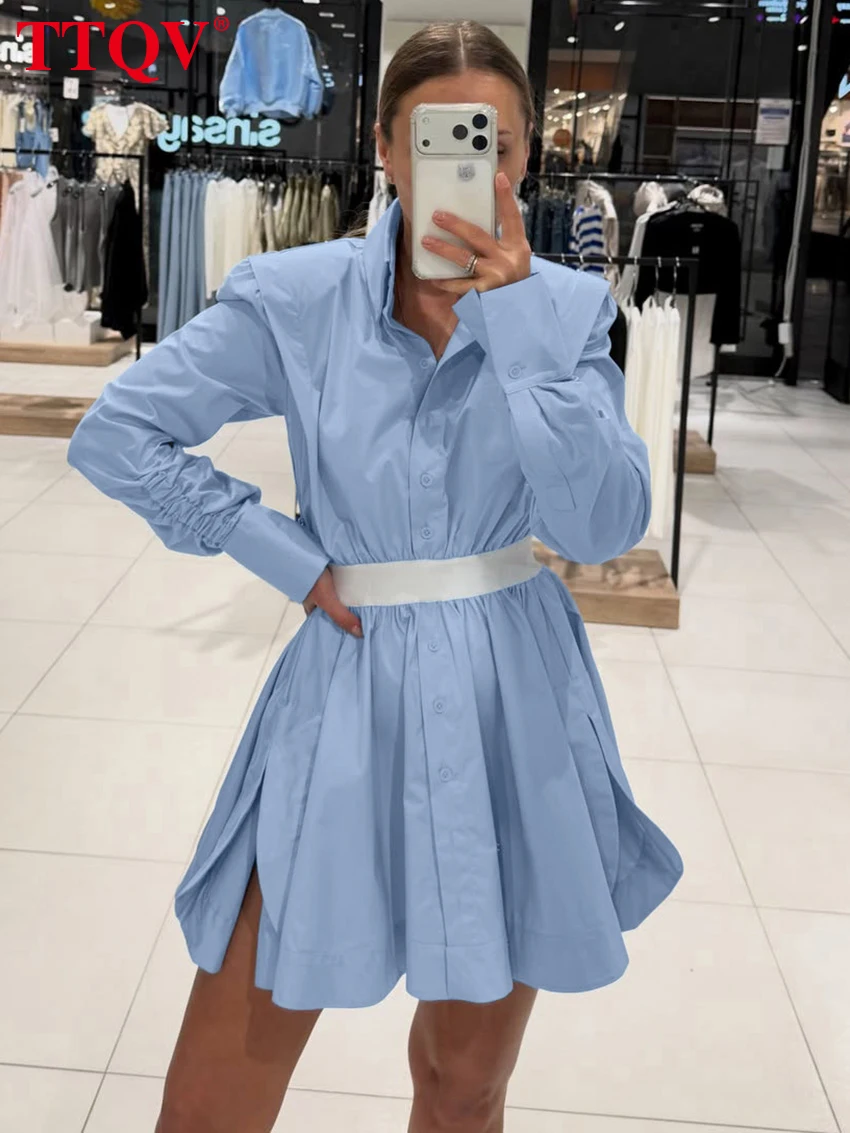 TTQV Fashion Loose Blue Cotton Women's Dress 2026 Autumn Lapel Long Sleeve Mini Dresses Elegant Classic Pleated Female Dress
TTQV Fashion Loose Blue Cotton Women's Dress 2026 Autumn Lapel Long Sleeve Mini Dresses Elegant Classic Pleated Female Dress