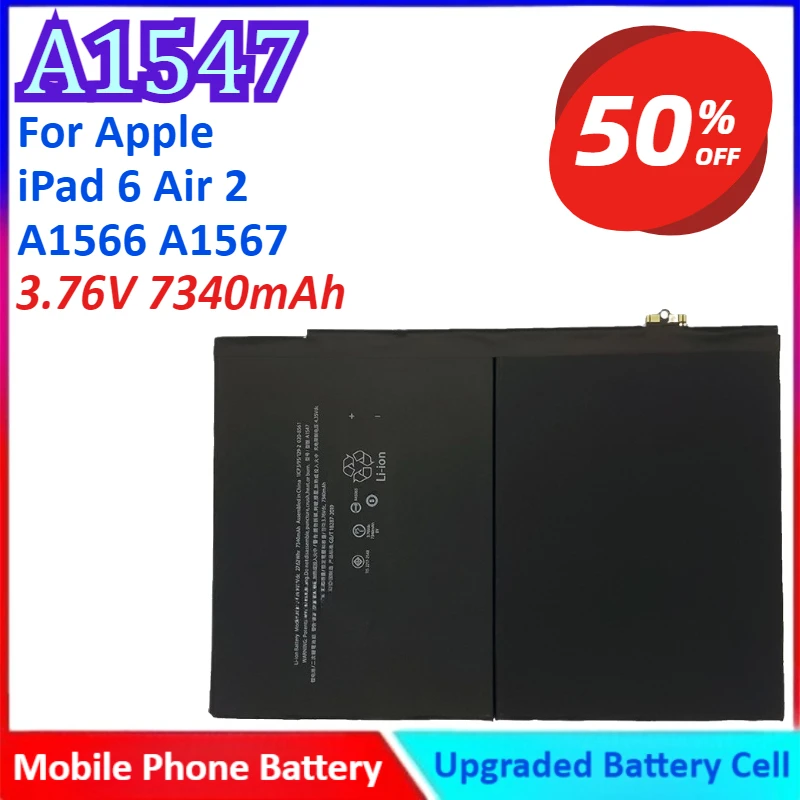 A1547 3.76V 7340mAh Mobile Phone Battery For Apple iPad 6 Air 2 A1566 A1567 High Quality
A1547 3.76V 7340mAh Mobile Phone Battery For Apple iPad 6 Air 2 A1566 A1567 High Quality
