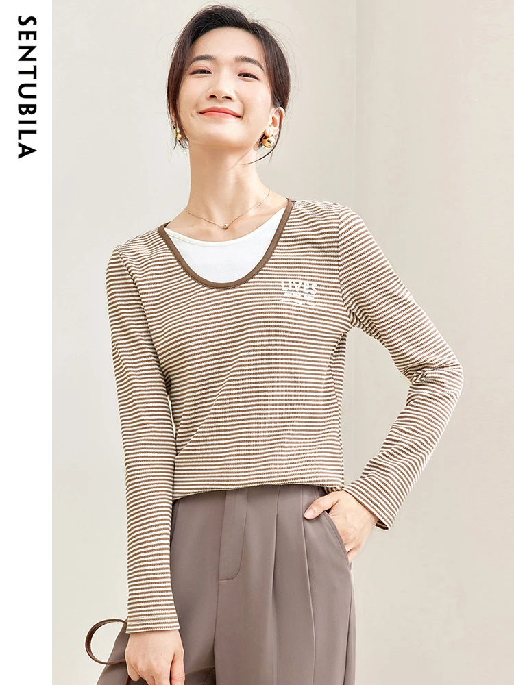 SENTUBILA Contrast Striped Cotton T-shirt Pullovers Woman 2024 Spring Fashion O-neck Letter Long Sleeve Knitted Tops 133T50625
SENTUBILA Contrast Striped Cotton T-shirt Pullovers Woman 2024 Spring Fashion O-neck Letter Long Sleeve Knitted Tops 133T50625