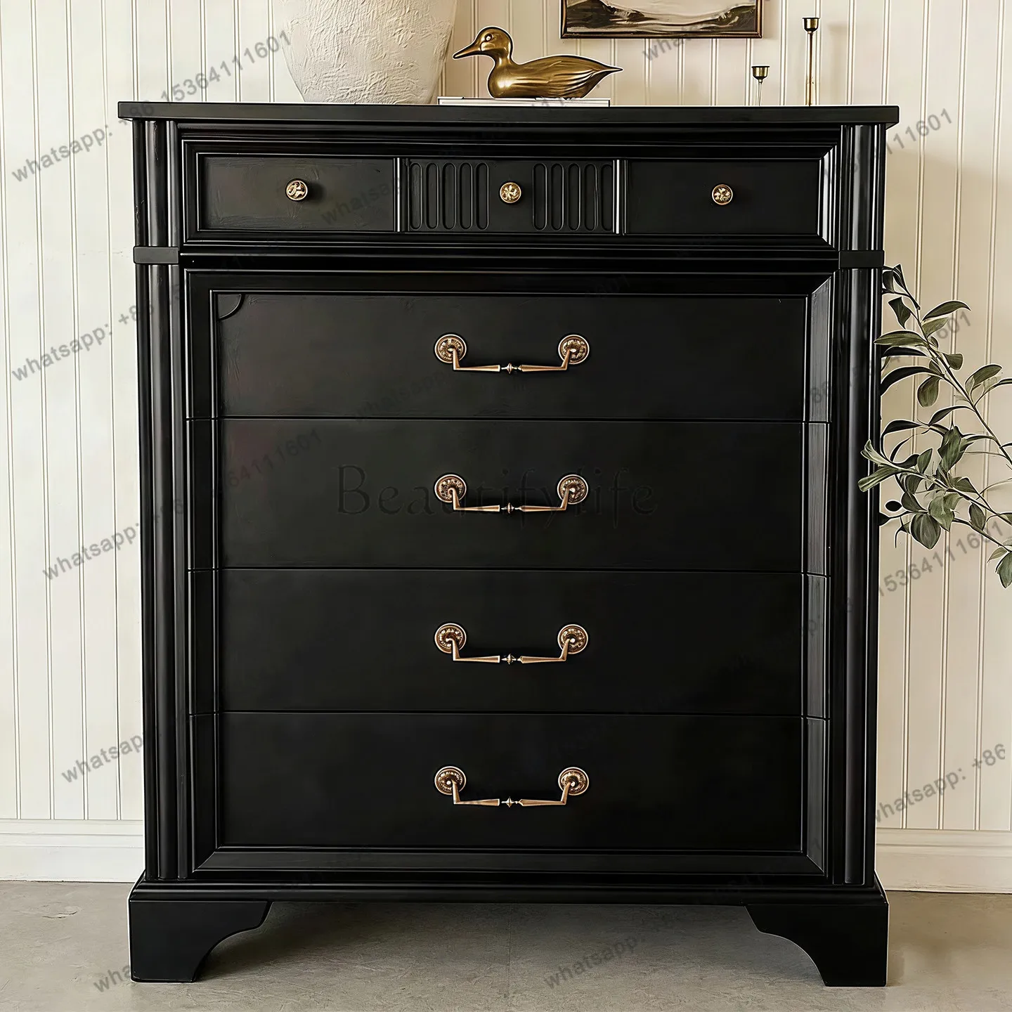 American retro black living room locker bedroom drawer storage wall side cabinet
American retro black living room locker bedroom drawer storage wall side cabinet