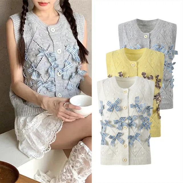 Ele European Sle Sweet Knot Decoration Twisted Pattern High-End Knitted Vest Open Cardigan Top for Women
Ele European Sle Sweet Knot Decoration Twisted Pattern High-End Knitted Vest Open Cardigan Top for Women