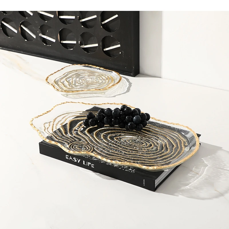 Gold Foil Glass Tray Geometrically Irregular Fruit Plate Desktop Storage Container Golden Tray Home Decoration Accessories
Gold Foil Glass Tray Geometrically Irregular Fruit Plate Desktop Storage Container Golden Tray Home Decoration Accessories
