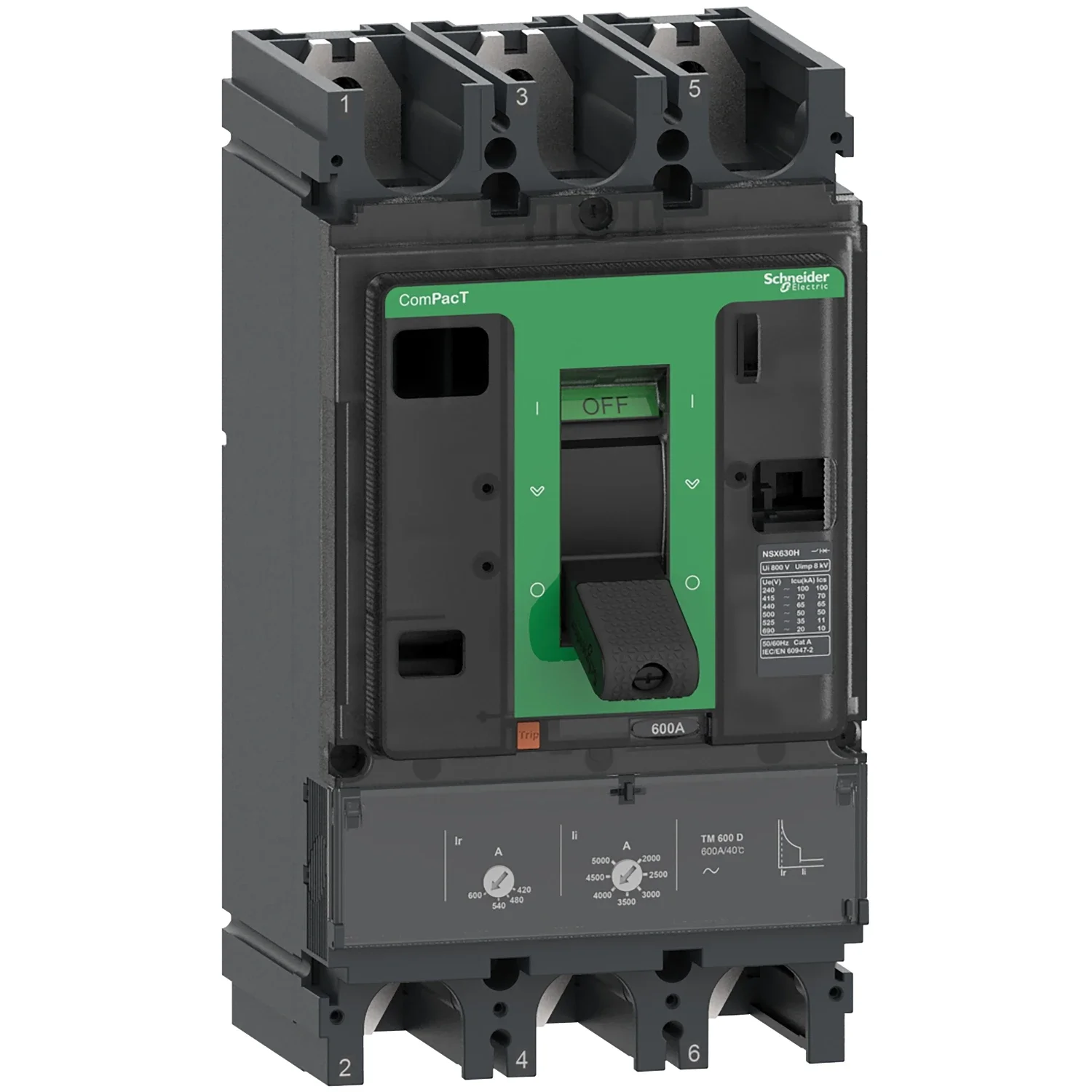 Molded case circuit breaker NSX series MCCB ComPacT NSX630H 70kA/415VAC 3P3D MicroLogic 2.3 trip unit 630A C63H32D630
Molded case circuit breaker NSX series MCCB ComPacT NSX630H 70kA/415VAC 3P3D MicroLogic 2.3 trip unit 630A C63H32D630