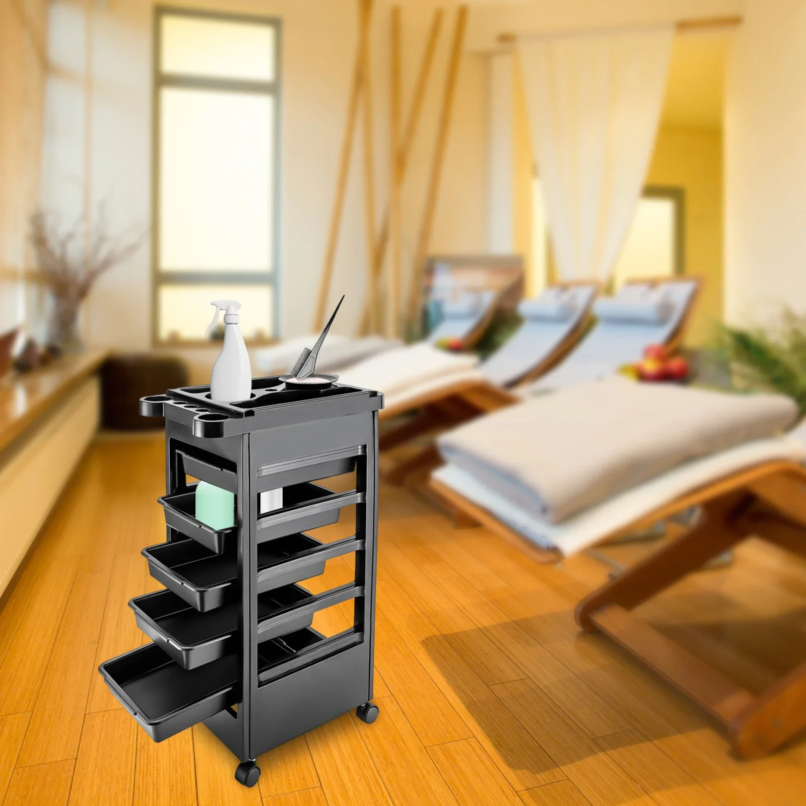 Hair Styling Salon Trolley Cart with Wheels and 5 Drawers Salon Rolling Cart for Hair Stylist Hairdresser Beauty Tattoo
Hair Styling Salon Trolley Cart with Wheels and 5 Drawers Salon Rolling Cart for Hair Stylist Hairdresser Beauty Tattoo