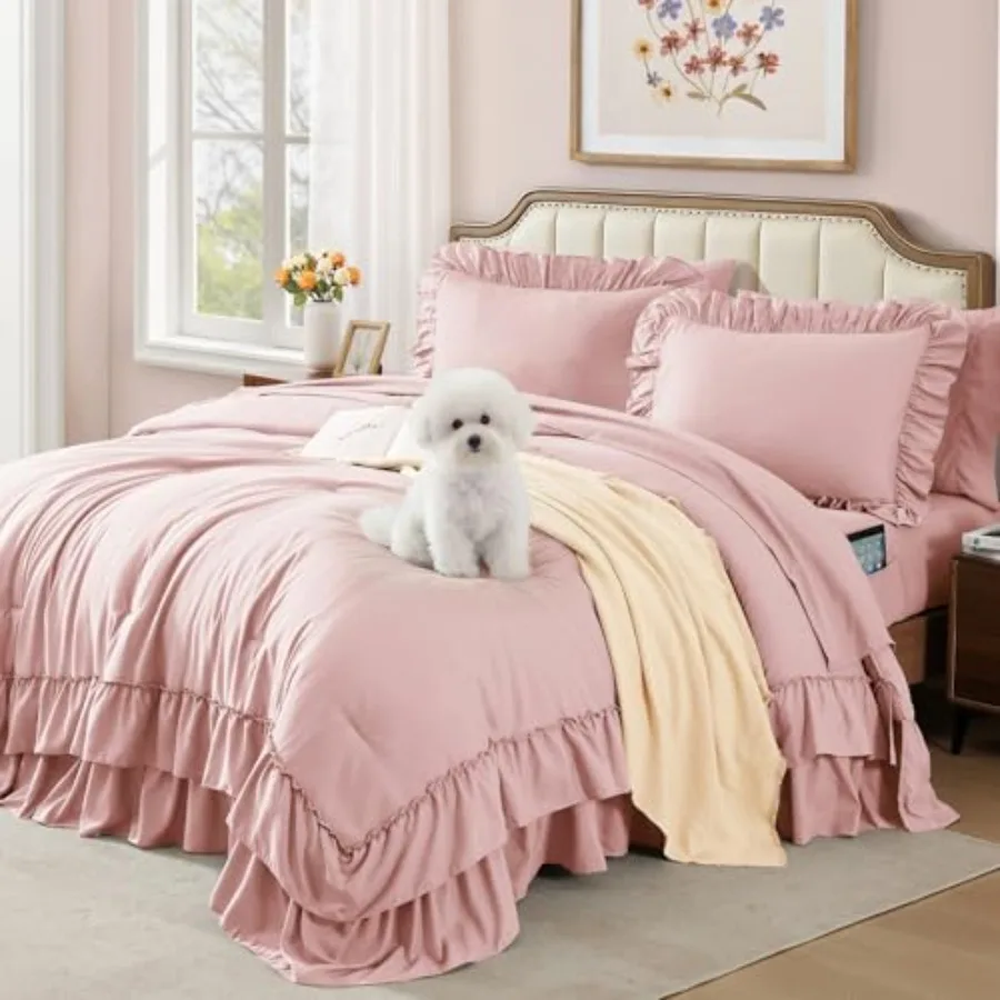 Comforter Set, Ruffle Shabby Chic Bedding Set Farmhouse 7 Pieces, All Season Fluffy Bed in a Bag with Sheets, Pillowcases and S
Comforter Set, Ruffle Shabby Chic Bedding Set Farmhouse 7 Pieces, All Season Fluffy Bed in a Bag with Sheets, Pillowcases and S